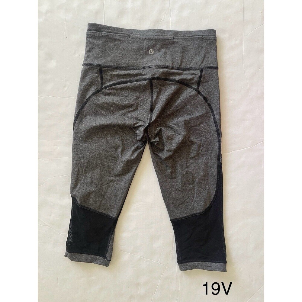 Lululemon‎ Women Gear Up Crop Active Wear Leggings Size 6 Grey Black Mesh